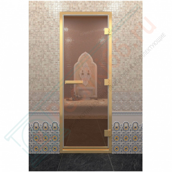 Стеклянная дверь для хамама в золотом профиле, бронза 190х80 (по коробке) (DoorWood) в Сургуте