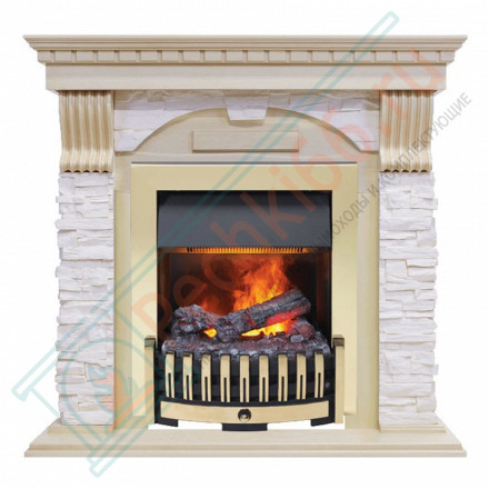 Электрокаминокомплект Dublin - Слоновая кость с патиной / Сланец крем с очагом Danville Brass FB2