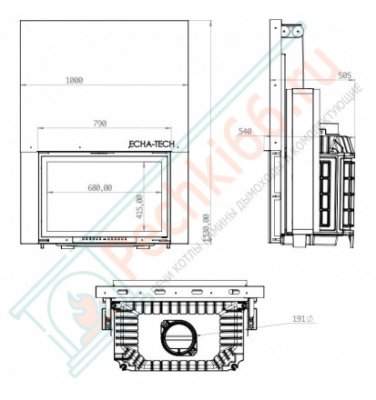 Каминная топка Font 800 G, гильотина (ECHA-TECH) 18 кВт