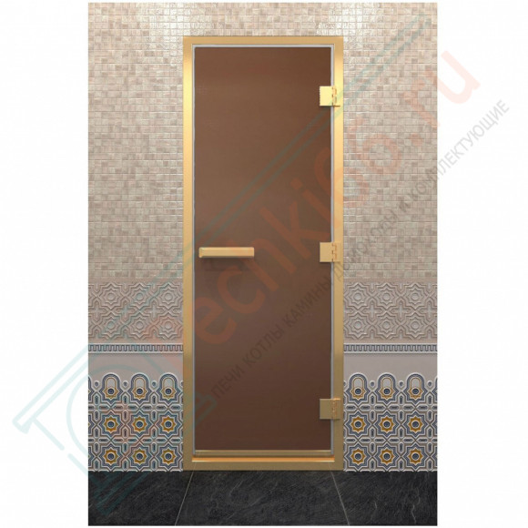 Стеклянная дверь для хамама в золотом профиле, бронза матовая 200х80 (по коробке) (DoorWood) в Сургуте