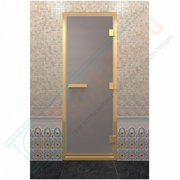 Стеклянная дверь для хамама в золотом профиле, сатин 200х80 (по коробке) (DoorWood) в Сургуте