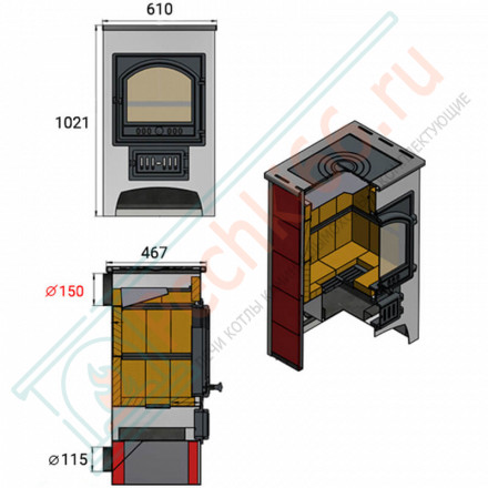 Печь-камин ПК-01-205, с плитой, Т/О, бежевый (Везувий)