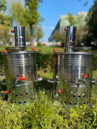 Самовар Турецкий из нерж. стали Бочка два крана 3,5 литра Zarifis S-104