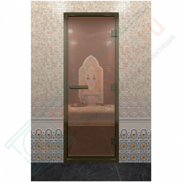 Стеклянная дверь DoorWood «Хамам бронза» в бронзовом профиле 2000х800 (по коробке) в Сургуте