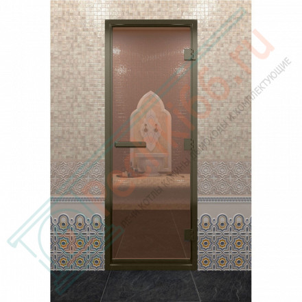 Стеклянная дверь DoorWood «Хамам бронза» в бронзовом профиле 1900х800 (по коробке)