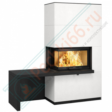 Печь-камин i41A артстоун, стекло слева, черная скамья и полка - гранит (Contura)