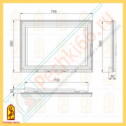 Дверца каминная чугунная Камилла 800 (Мета)