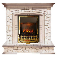 Каминокомплект Preston - Белый/Слоновая кость с патиной с очагом Atherton