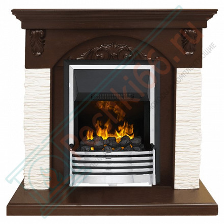 Каминокомплект Bern Сланец мелкий белый / Темный дуб с очагом Flagstaff