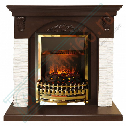 Каминокомплект Bern Сланец мелкий белый / Темный дуб с очагом Atherton