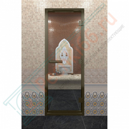 Стеклянная дверь DoorWood «Хамам Прозрачная» в бронзовом профиле 1900х700 (по коробке)