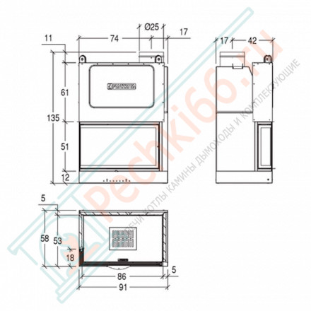 Стальная топка MA 281 SL SX (Piazzetta) 13,5 кВт