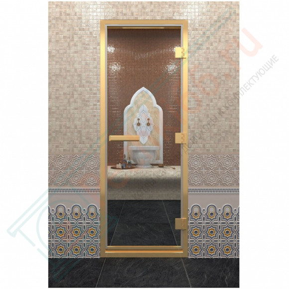 Стеклянная дверь DoorWood «Хамам Прозрачная» в золотом профиле 2000х700 (по коробке) в Сургуте