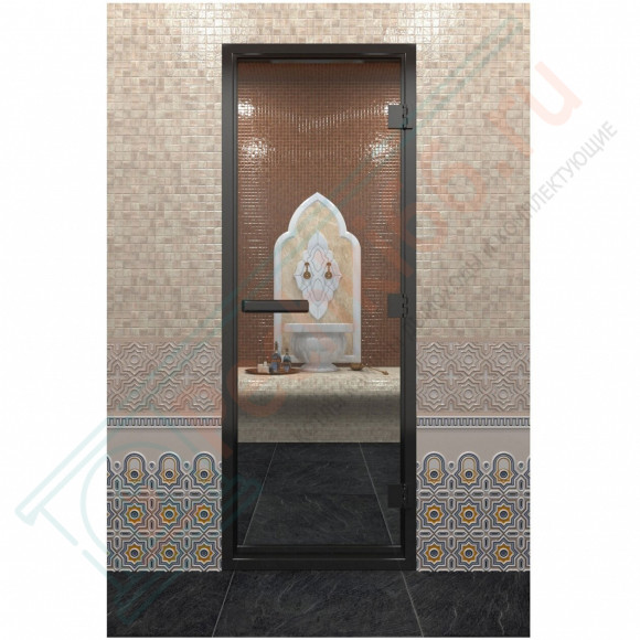 Стеклянная дверь DoorWood «Хамам Прозрачная» в черном профиле 2000х800 (по коробке) в Сургуте