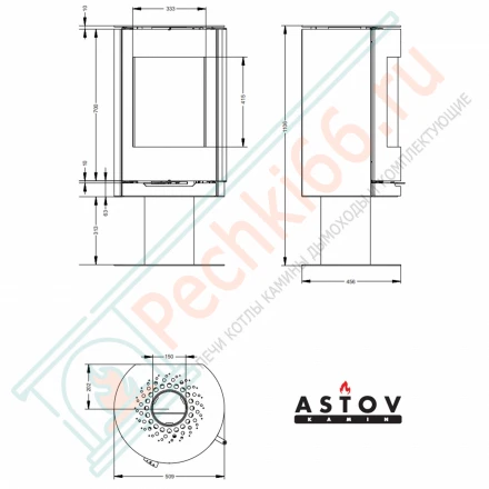 Печь-камин R1 N Plus на ноге, c прямой задней стенкой (Астов)