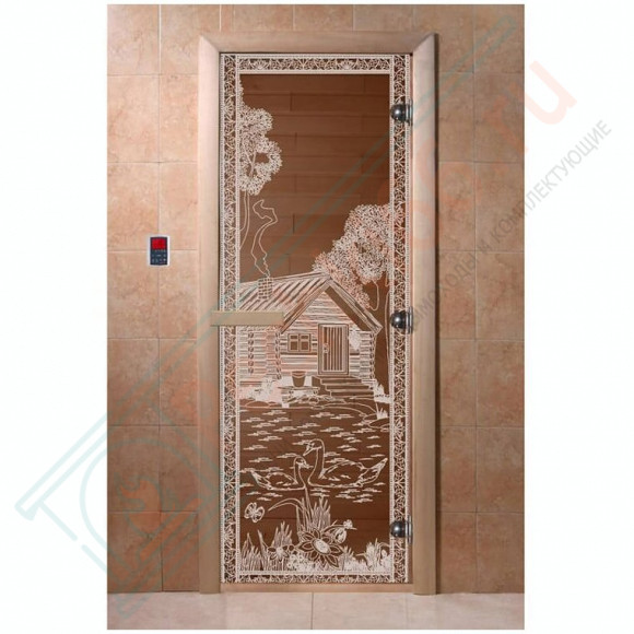 Дверь стеклянная для бани, прозрачная бронза, "Банька в лесу" 1900х700 (DoorWood) в Сургуте