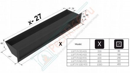 Решетка 9X60 черная LUFT/9/60/45S/C (Kratki)