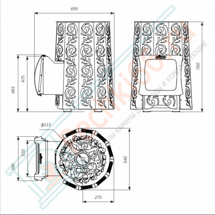 Печь для бани Violet Steel Romb Short Window Max Pro (Grill’D)