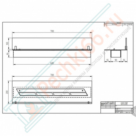 Горелка для биокамина прямоугольная со стеклом 700 (ZeFire)