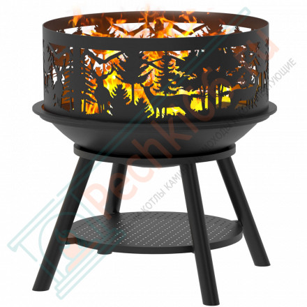 Чугунная костровая чаша Fantastic Ø 700 на подставке престиж, декор Русский Лес (Везувий)