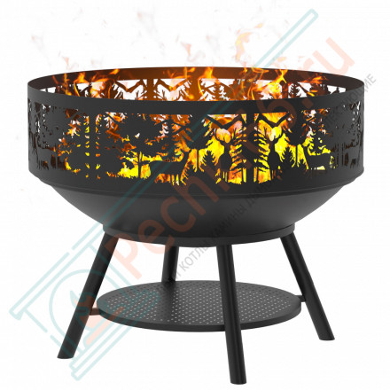 Костровая чаша чугунная Fantastic Ø 1000 на подставке престиж, декор Русский Лес (Везувий)
