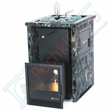 Печь для бани Анапа-М2 в трёхстороннем кожухе с открытым верхом из пироксенита (ИзиСтим)